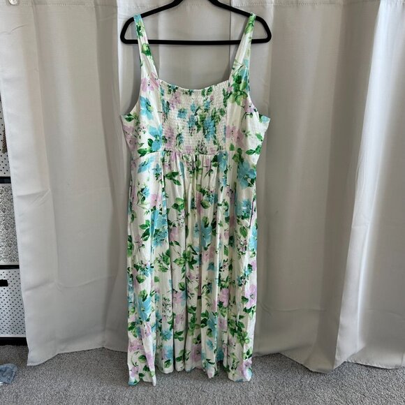 Old Navy Dress Sz 2XL Floral Linen Blend Bloomcore Boho Romantic Coquette 17770 - Picture 2 of 11